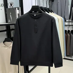 Men's Soft Henley Neck Pullover With Button Placket Long Sleeve Shirt For Daily Wear And Business