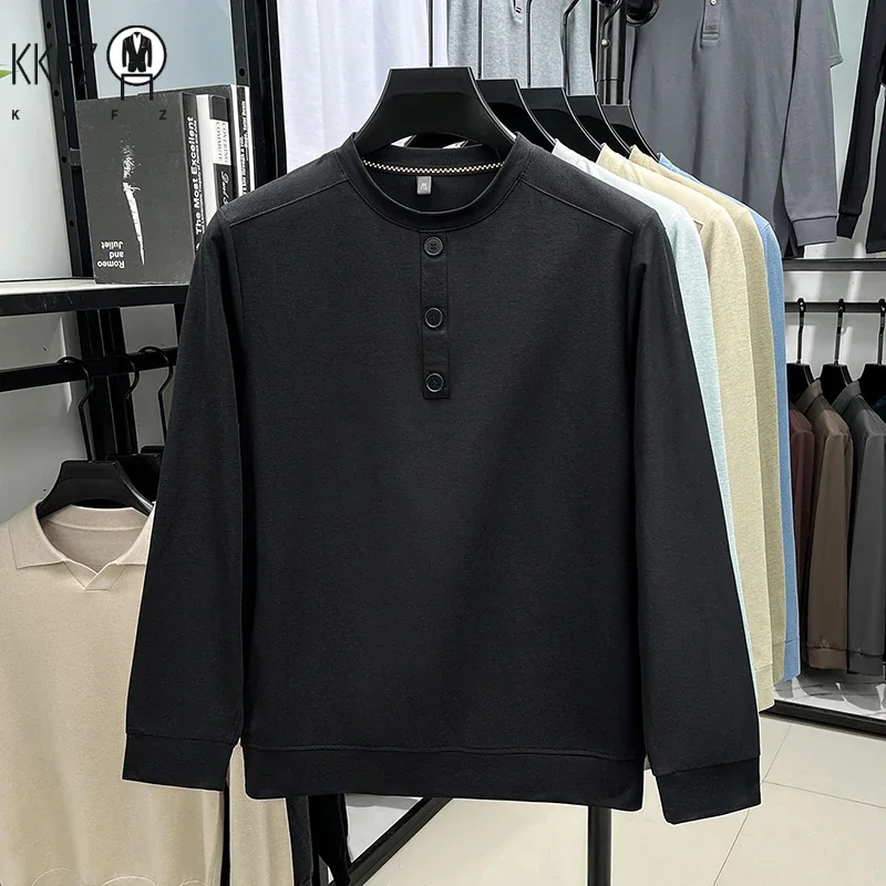 Men's Soft Henley Neck Pullover With Button Placket Long Sleeve Shirt For Daily Wear And Business