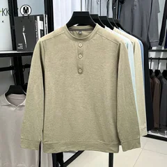 Men's Soft Henley Neck Pullover With Button Placket Long Sleeve Shirt For Daily Wear And Business