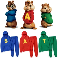 Alvin and The Chipmunks: The Squeakquel Hoodie Sweatshirt Set, Unisex Drop Shoulder Pullover, Matching Outfits for Best Friends
