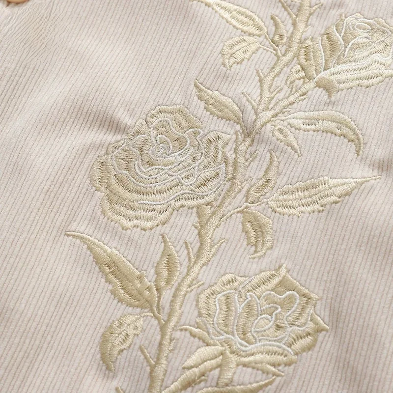 [B&C] Hong style high street corduroy long-sleeve shirt men, niche trendy embroidered pattern shirt autumn