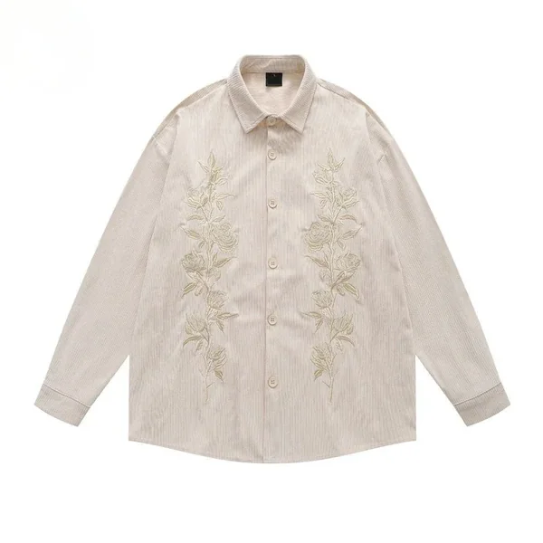 [B&C] Hong style high street corduroy long-sleeve shirt men, niche trendy embroidered pattern shirt autumn