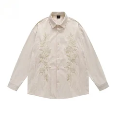 [B&C] Hong style high street corduroy long-sleeve shirt men, niche trendy embroidered pattern shirt autumn