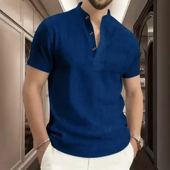 Men's Summer Casual Henley Neck Short Sleeve T Shirt Fashion Breathable Pocket Tee for Daily Wear and Commuting