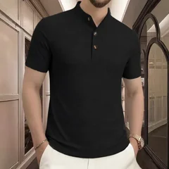 Men's Summer Casual Henley Neck Short Sleeve T Shirt Fashion Breathable Pocket Tee for Daily Wear and Commuting