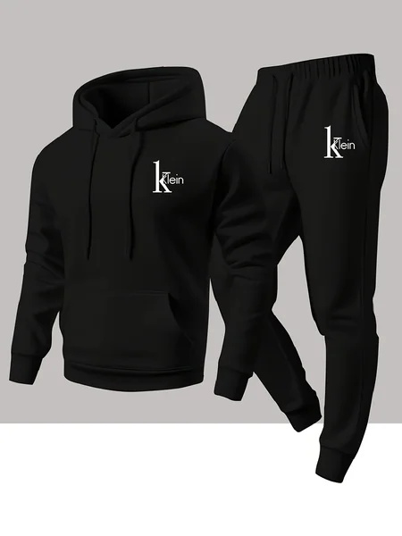 Men's Casual Long-Sleeved Hooded Sweatshirt And Sports Pants Two-Piece Set Autumn Winter Outfit for Comfortable Streetwear