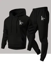 Men's Casual Long-Sleeved Hooded Sweatshirt And Sports Pants Two-Piece Set Autumn Winter Outfit for Comfortable Streetwear