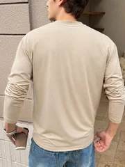 Men's Long Sleeve T Shirt Casual Solid Color O Neck Slim Fit Basic Tee Male Tops Spring Autumn Casual Wear