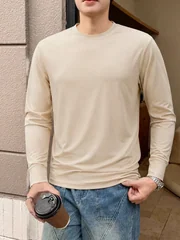 Men's Long Sleeve T Shirt Casual Solid Color O Neck Slim Fit Basic Tee Male Tops Spring Autumn Casual Wear