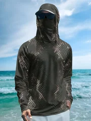 Men's Fishing Hooded Long-Sleeved Camouflage Sunscreen Breathable Anti-UV Lightweight Sweat-Resistant Fishing Shirt