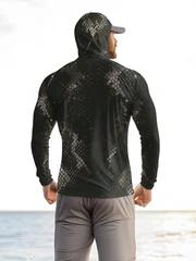 Men's Fishing Hooded Long-Sleeved Camouflage Sunscreen Breathable Anti-UV Lightweight Sweat-Resistant Fishing Shirt