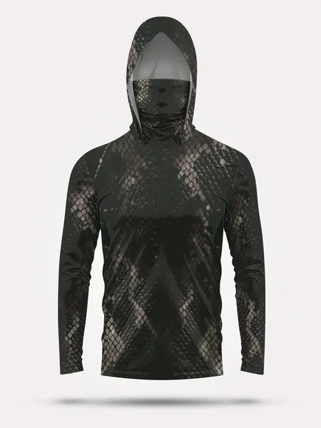 Men's Fishing Hooded Long-Sleeved Camouflage Sunscreen Breathable Anti-UV Lightweight Sweat-Resistant Fishing Shirt