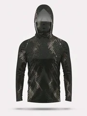 Men's Fishing Hooded Long-Sleeved Camouflage Sunscreen Breathable Anti-UV Lightweight Sweat-Resistant Fishing Shirt