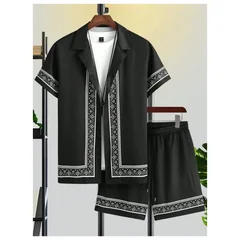 2026 Mens Summer Daily Fashion Short Sleeved Shirts,Summer Short Sleeved Shirts And Beach Shorts,Y2K Casual StreetWearMensShorts