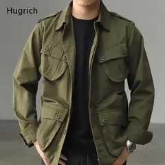 Men's Lightweight Cotton Army Green Epaulet Multi-Pocket Military Field Jacket