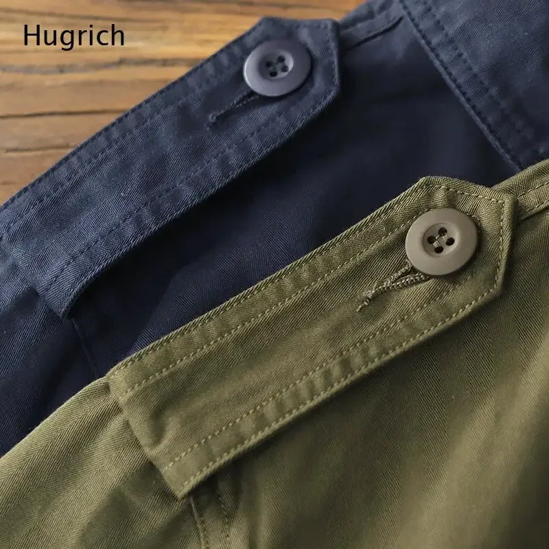Men's Lightweight Cotton Army Green Epaulet Multi-Pocket Military Field Jacket