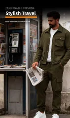 Vintage Fashion Men Suit Spring Autumn, Woven Fabric Multi Pockets Casual Retro Jacket, Versatile Full Suit