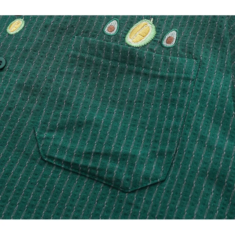[B&C] British-style striped collared long-sleeve shirt men, niche trendy avocado green shirt autumn and winter