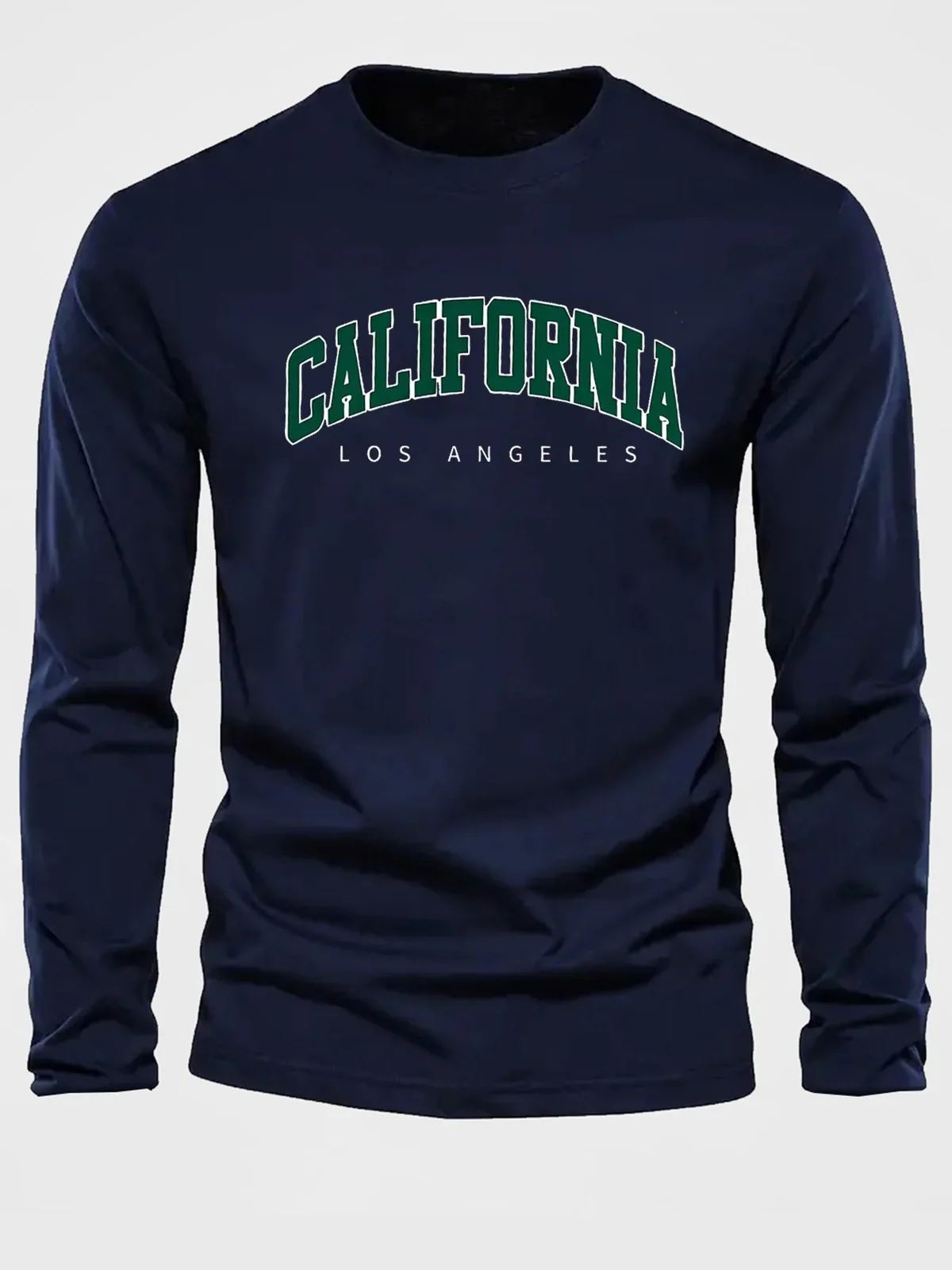 100% Pure Cotton Men's Long Sleeved Round Neck Loose Casual California Letter Printed Spring and Autumn Versatile T-Shirt Top