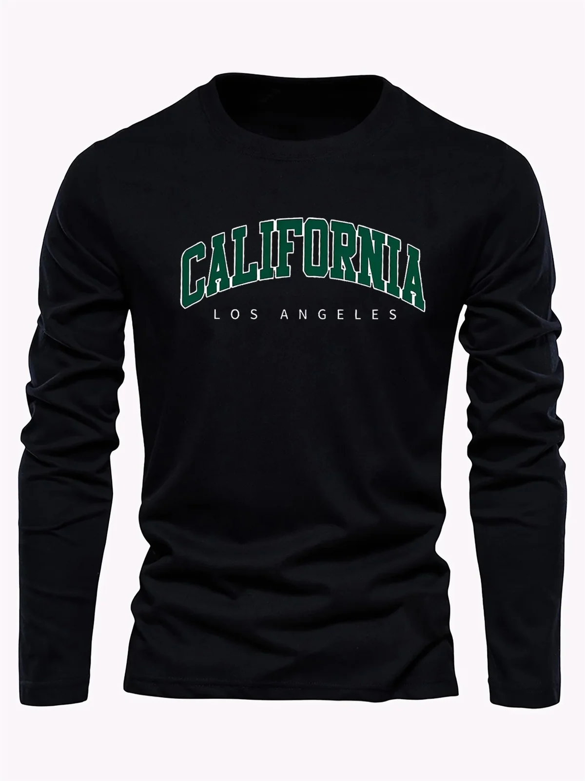100% Pure Cotton Men's Long Sleeved Round Neck Loose Casual California Letter Printed Spring and Autumn Versatile T-Shirt Top