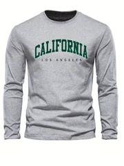 100% Pure Cotton Men's Long Sleeved Round Neck Loose Casual California Letter Printed Spring and Autumn Versatile T-Shirt Top