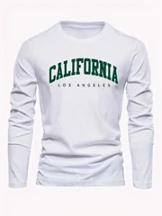 100% Pure Cotton Men's Long Sleeved Round Neck Loose Casual California Letter Printed Spring and Autumn Versatile T-Shirt Top