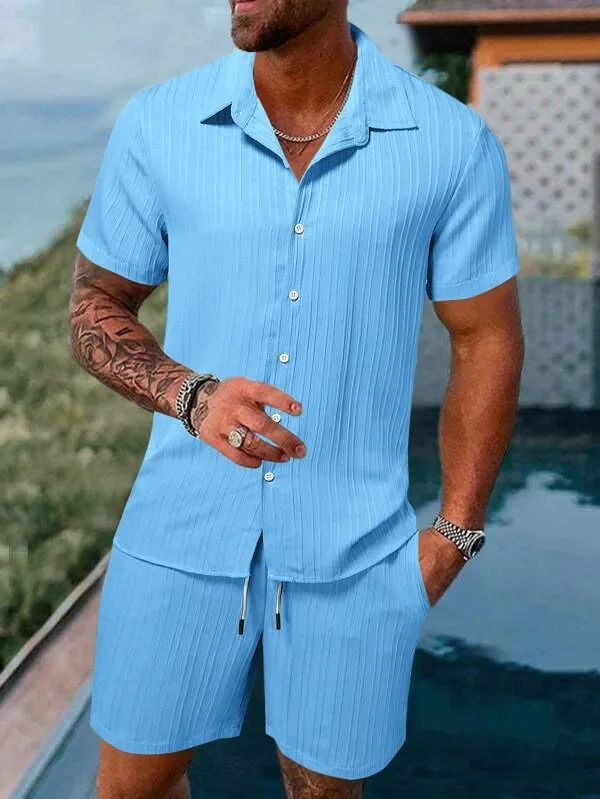 Men's Summer Casual 2 Piece Set Short Sleeve Button Down Shirt and Shorts Matching Set Loose Fit Beach Vacation Outfit