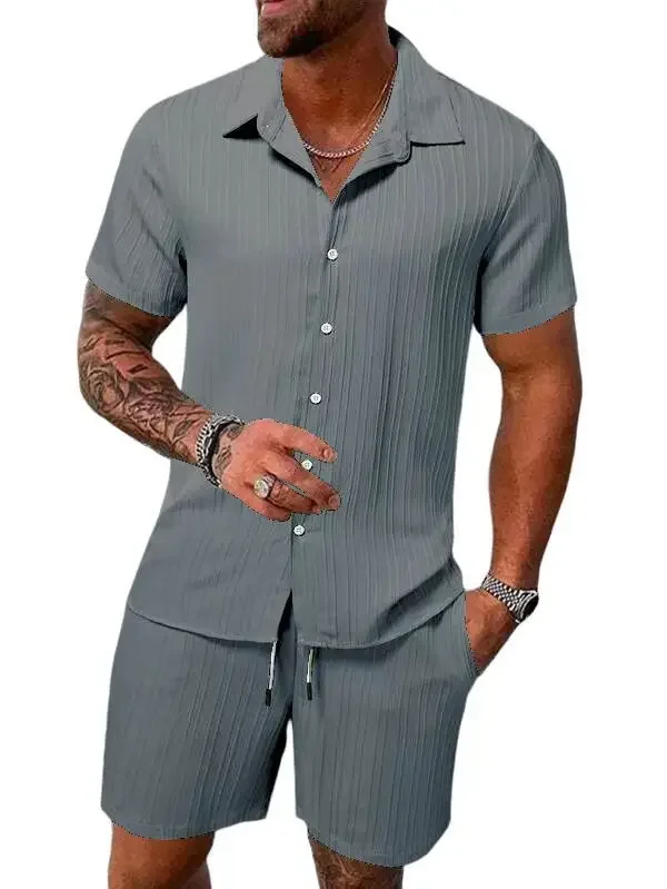Men's Summer Casual 2 Piece Set Short Sleeve Button Down Shirt and Shorts Matching Set Loose Fit Beach Vacation Outfit