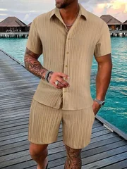 Men's Summer Casual 2 Piece Set Short Sleeve Button Down Shirt and Shorts Matching Set Loose Fit Beach Vacation Outfit