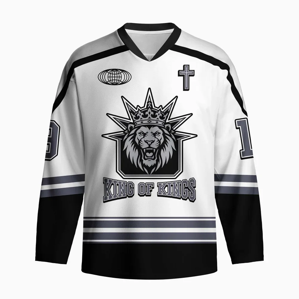 Men's New Oversized Environmentally Friendly Full Printed Long Sleeved Shirt, God Bless You, Ice Hockey Printed Jersey