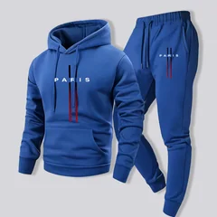 Ensemble sweat à capuche et pantalon de survêtement pour homme, motif créatif Paris, en polaire, conf