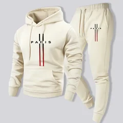 Ensemble sweat à capuche et pantalon de survêtement pour homme, motif créatif Paris, en polaire, conf