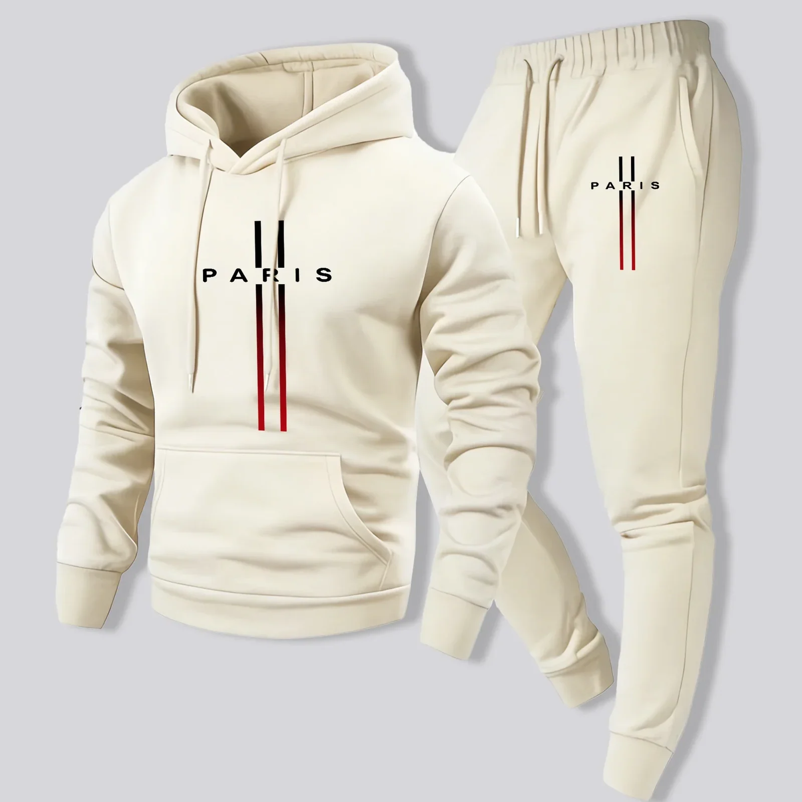 Ensemble sweat à capuche et pantalon de survêtement pour homme, motif créatif Paris, en polaire, conf