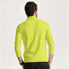 Novelty Dessert Graphic Men Mock Neck Long‑Sleeve Shirt Sketch Line All Over Print Lime Green Casual Streetwear Daily Fashion To