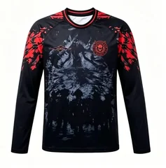 Black demon silhouette 3D printed quick drying long sleeved T-shirt, fashionable and versatile unisex top
