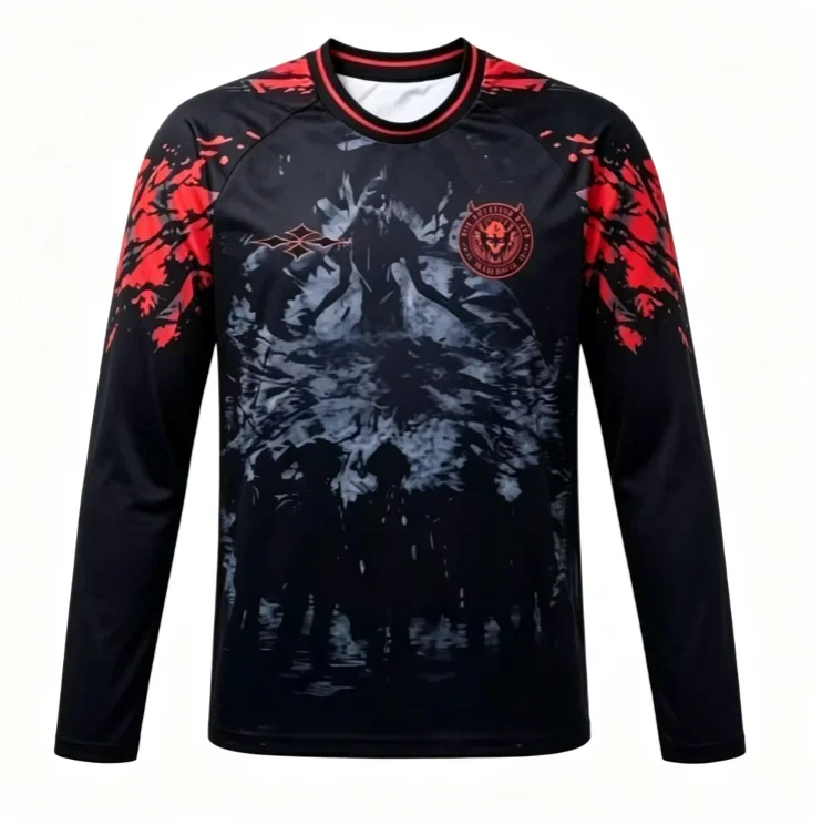 Black demon silhouette 3D printed quick drying long sleeved T-shirt, fashionable and versatile unisex top