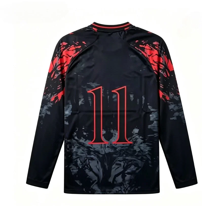 Black demon silhouette 3D printed quick drying long sleeved T-shirt, fashionable and versatile unisex top