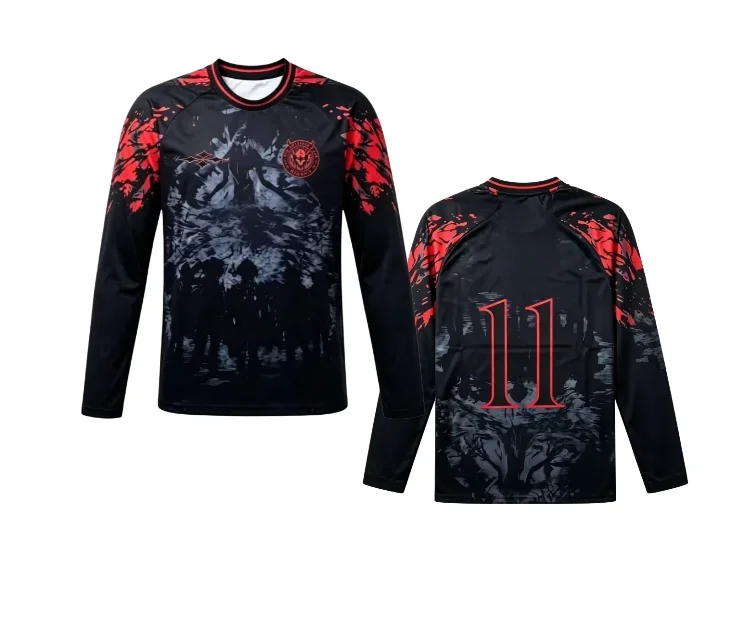 Black demon silhouette 3D printed quick drying long sleeved T-shirt, fashionable and versatile unisex top