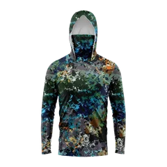 UPF50+ Sun‑Protective Men Fishing Hoodie Colorful Camouflage Pattern Face Gaiter Quick Dry Long Sleeve Outdoor Fishing Tee