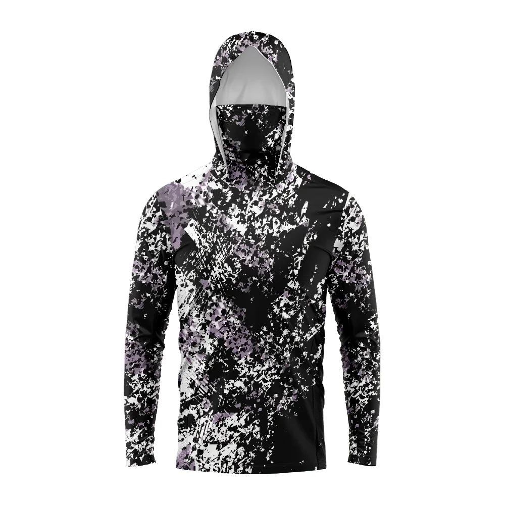 UPF50+ Sun‑Protective Men Fishing Hoodie Colorful Camouflage Pattern Face Gaiter Quick Dry Long Sleeve Outdoor Fishing Tee