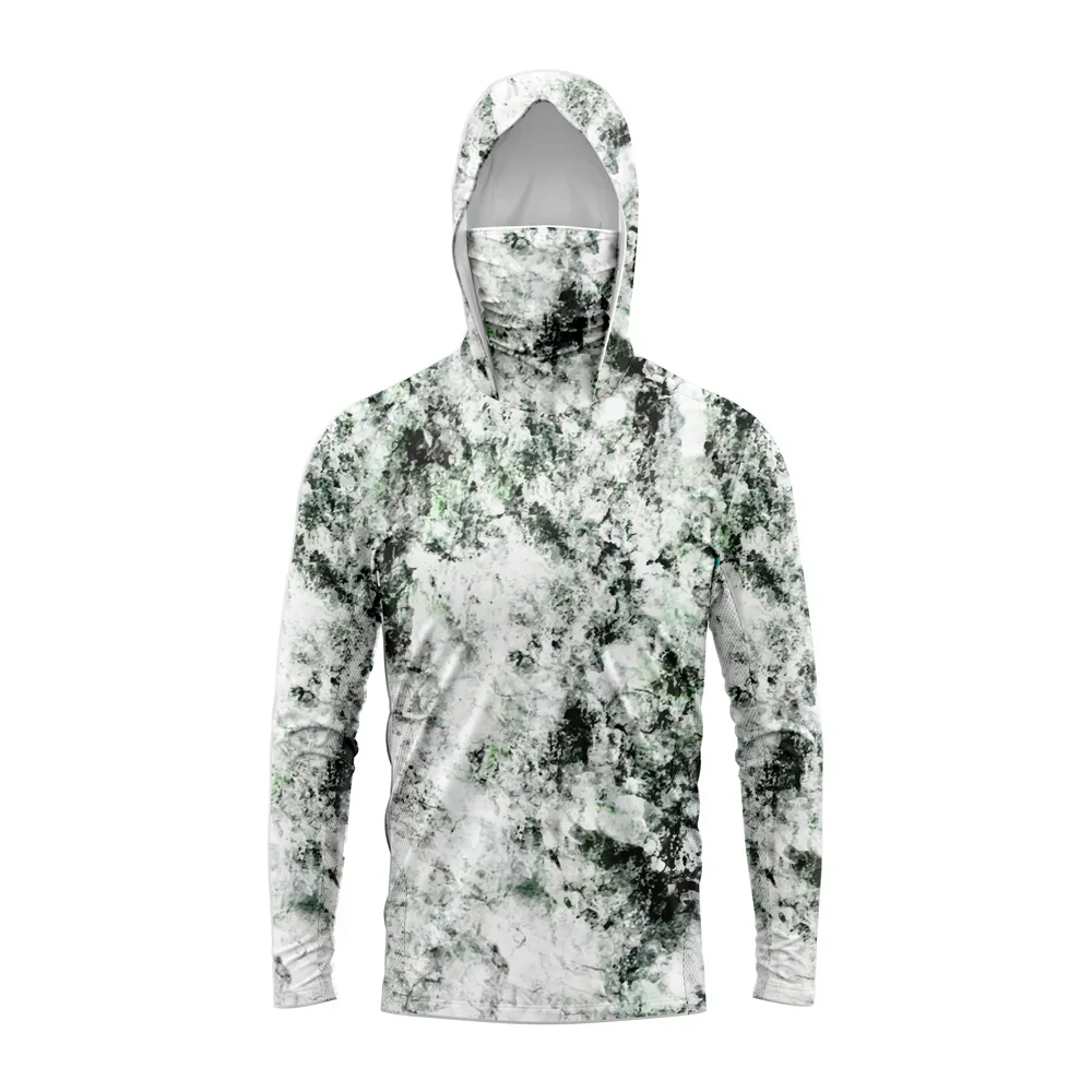 UPF50+ Sun‑Protective Men Fishing Hoodie Colorful Camouflage Pattern Face Gaiter Quick Dry Long Sleeve Outdoor Fishing Tee