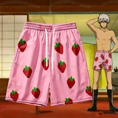 2026 Men's Pink Strawberry Short Pants Anime GINTAMA Sakata Gintoki Cosplay Costume Unisex Party Men Beach Shorts Pants