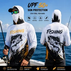 MALFC Men's Long Sleeve Hooded Fishing T-Shirt UV Protection Fishing Apparel