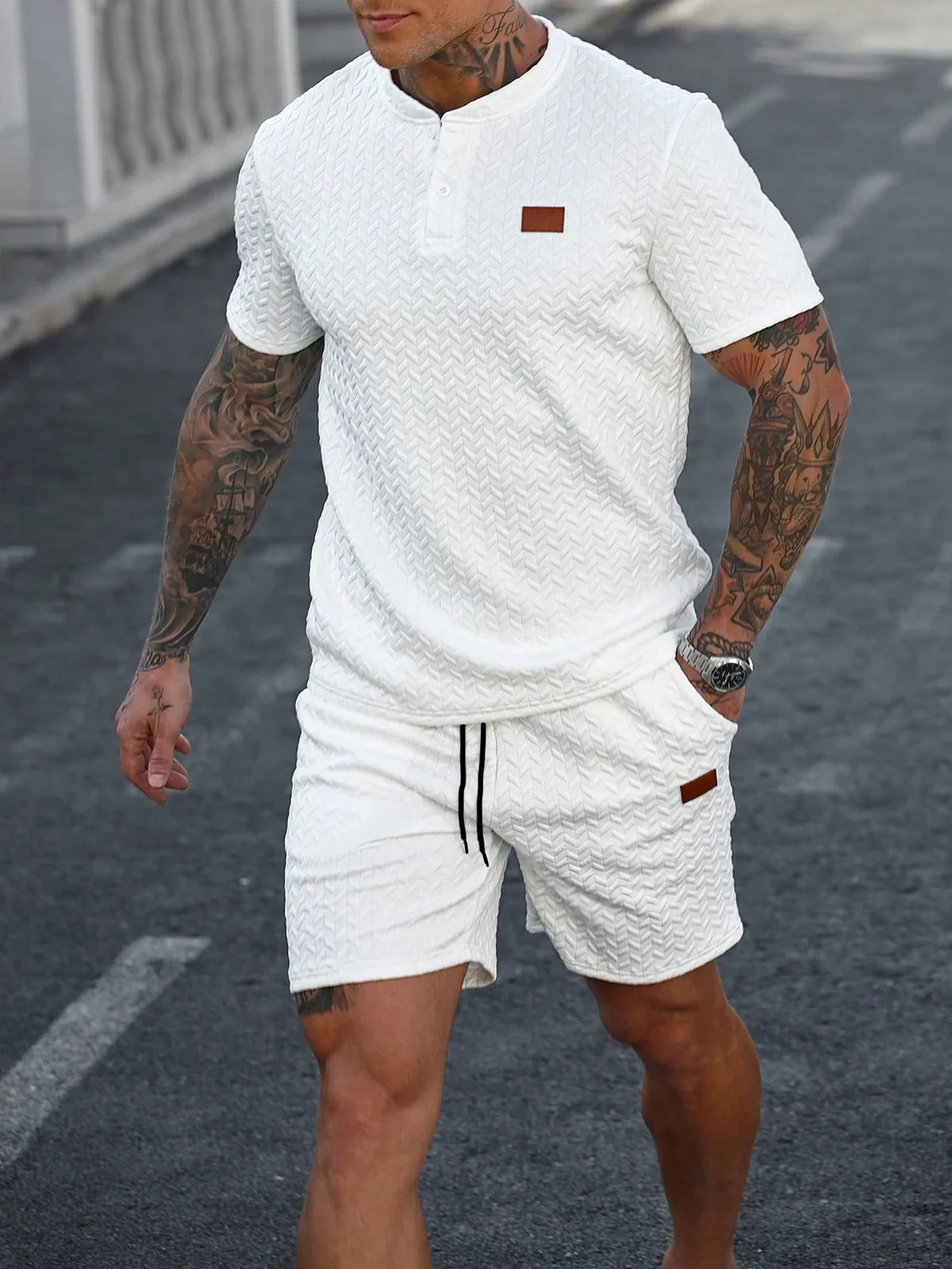 New Summer Casual Sports Shorts: Featuring a knitted, slightly stretchy jacquard design, these solid-color shorts offer a simple