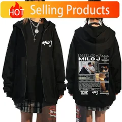 Rapper Milo J 111 Album Merch Zipper Hoodies Men's Women Clothing Vintage Hip Hop Zip Up Hooded Sweatshirts Casual Loose Jackets
