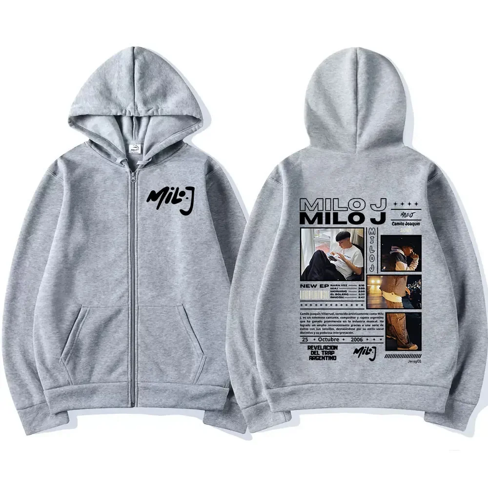 Rapper Milo J 111 Album Merch Zipper Hoodies Men's Women Clothing Vintage Hip Hop Zip Up Hooded Sweatshirts Casual Loose Jackets