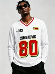 Zimbabwe unisex V-neck long sleeved shirt with breathable and quick drying design, versatile and stylish print design