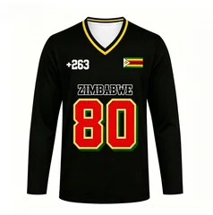 Zimbabwe unisex V-neck long sleeved shirt with breathable and quick drying design, versatile and stylish print design