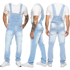 Overalls Men's Casual Multi-Bag Elastic Slim-fit Pants Men's Denim Overalls