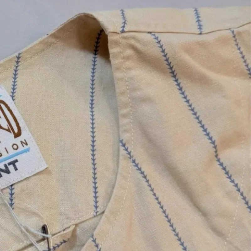 Embroidered Large Letter Saint Short Sleeve Vertical Stripe V-neck Size 42 Baseball Jersey Men Street Single Breasted Cardigan